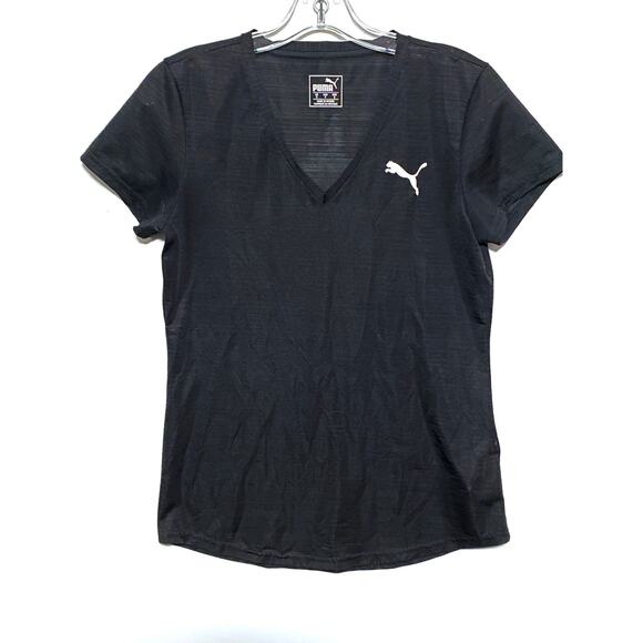 Puma Logo Black V Neck Shirt Womens S Athletic Athleisure Sporty Casual Active - Picture 1 of 7